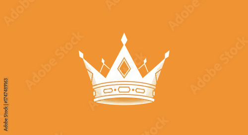 Crown illustration on orange, isolated. Vector royal logo, heraldic symbol, icon. Design for print, sticker, brand. Isolated