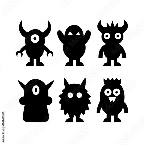 Collection of cartoon monster silhouettes for design