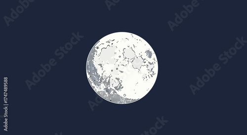 Artistic Moon Graphic. Full, with craters. Dark background. Celestial themed posters, astronomy