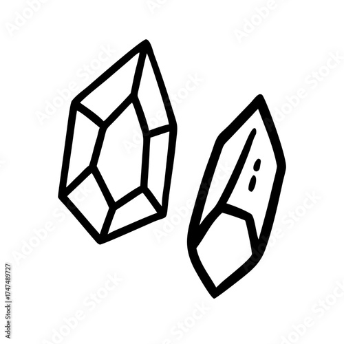 Illustration of two crystals with geometric shapes