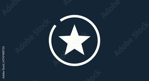 Star inside circle graphic, icon or symbol, used in layouts to add a touch of fun, on a solid dark background