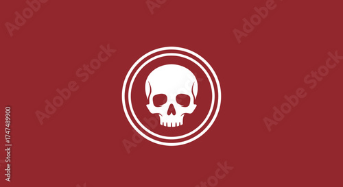 Skull in a double circle on solid red background for poster