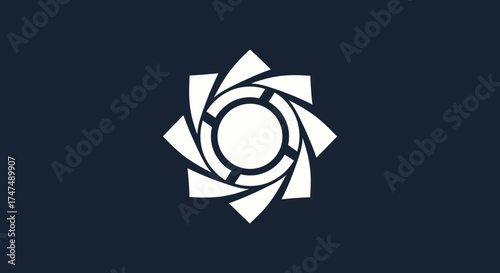 Aperture logo on a flag, dark blue sky background. Could represent film industry, photography services, or design studio branding