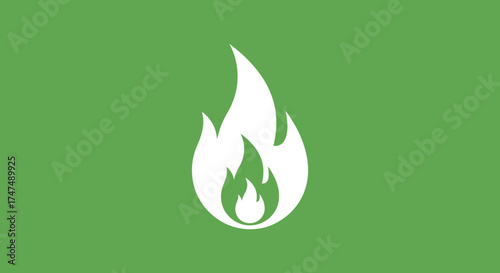 White flame graphic element on green background for website, icon, or symbol usage