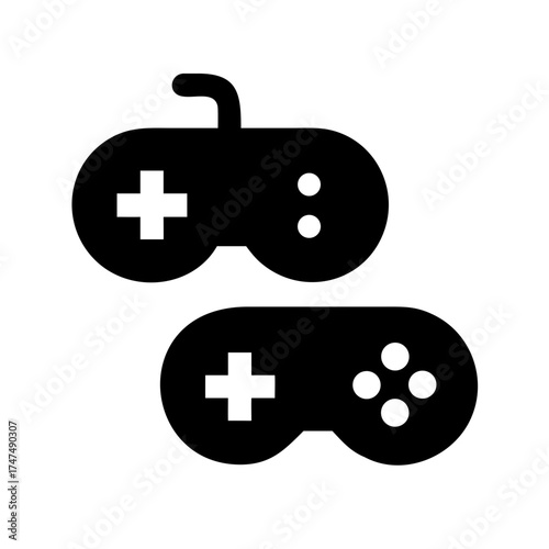 Two black game controllers for video games