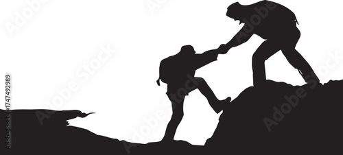 Vector illustration of a black silhouette of a young woman and girl dancing with a child and dog to music