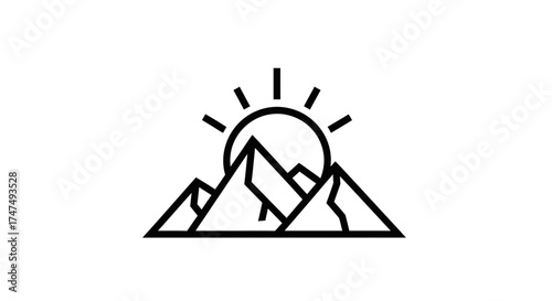 Minimalist mountain range with sun rising
