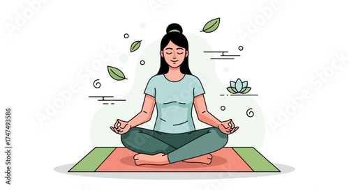 Woman meditating in lotus position on yoga mat
