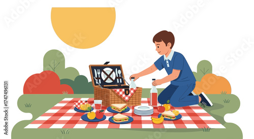 Joyful Moment of Picnic with Packed Basket, Prepared Food for Afternoon Delight