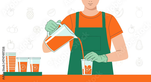 Juice Pouring: A Vibrant Illustration Capturing Fresh Beverage Preparation