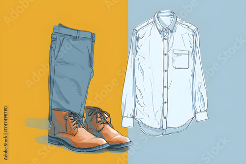 Fashion Ensemble: Casual wear clothing arrangement, featuring a stylish jean, and shirt paired with classy boots.