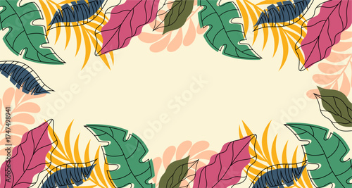 Colorful Hand-Drawn Tropical Foliage Frame for Summer