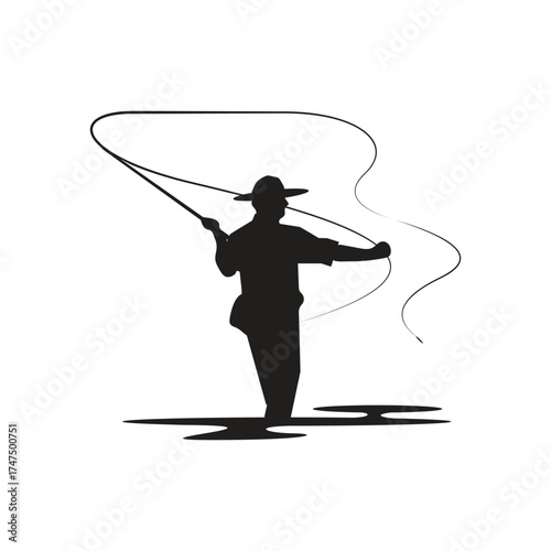 Fly Fisherman Casting Line Silhouette Vector Graphic

