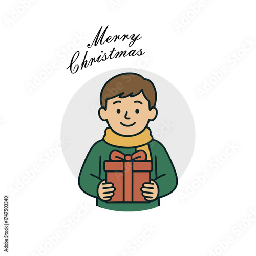 Flat Design Kid Holding Christmas Gift suitable for merry christmas