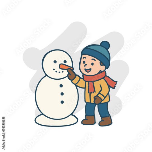 Flat Design Kid Making a Snowman suitable for merry christmas