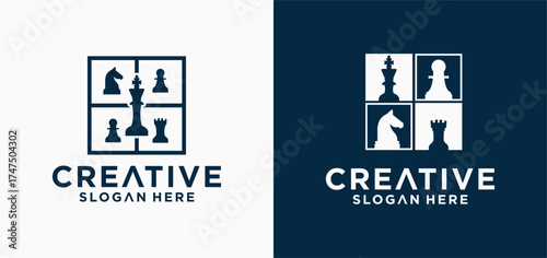 Black and white chess sports logo vector icon. Logo illustration for the game of chess.