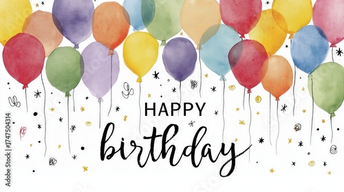 Colorful watercolor balloons with the words 