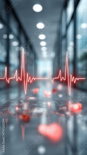 Glowing Heartbeat Line in Abstract Corridor