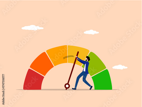 Striving for improvement. Businesspeople pushing performance metrics upwards