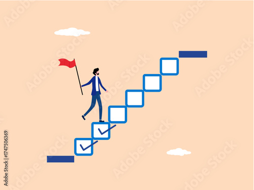 businessman progresses from the starting point to the goal