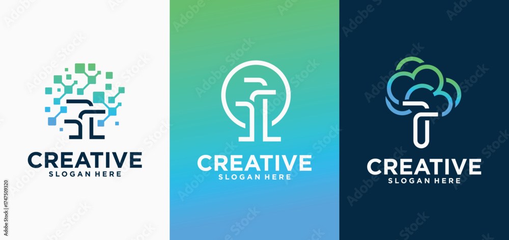 Fototapeta premium tree technology logo, Creative Tree Technology Logo with attractive colors, Technology Logo Icon Symbol Vector Design.