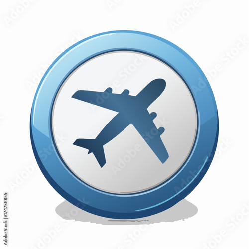 Aviation button symbol featuring a blue airplane icon for air travel themes