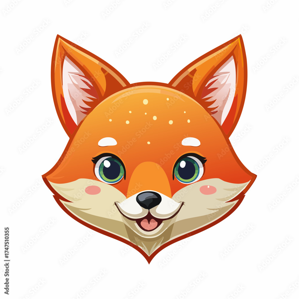 Fototapeta premium Charming Cartoon Fox Head Isolated on White Background, Cute and Playful Design
