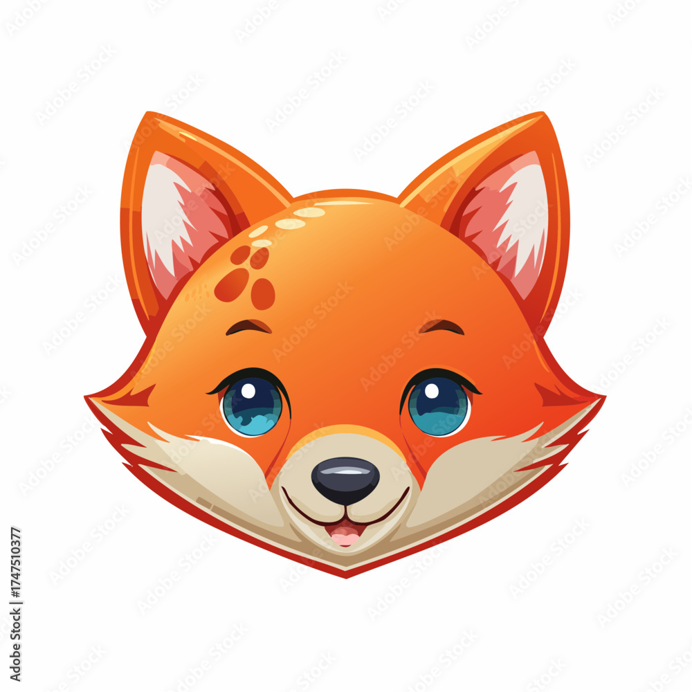Fototapeta premium Charming cartoon fox portrait illustration with adorable and expressive facial features