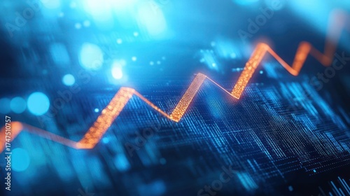 Wallpaper Mural Digital glowing zigzag line chart over blue abstract data grid background illustrating financial or technological growth and analysis Torontodigital.ca