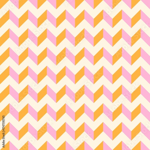 Wallpaper Mural Pink and orange chevron pattern background. Seamless geometric design with zigzag stripes for modern fabric, wallpaper, and digital decoration. Torontodigital.ca