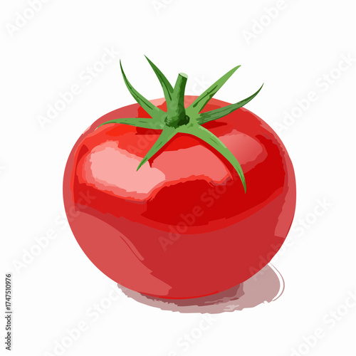 Illustration of a fresh and vibrant tomato isolated on white background with artistic touch