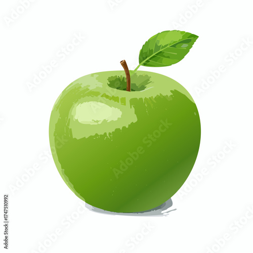 Illustrative green apple with leaf provides a refreshing and healthy vibe