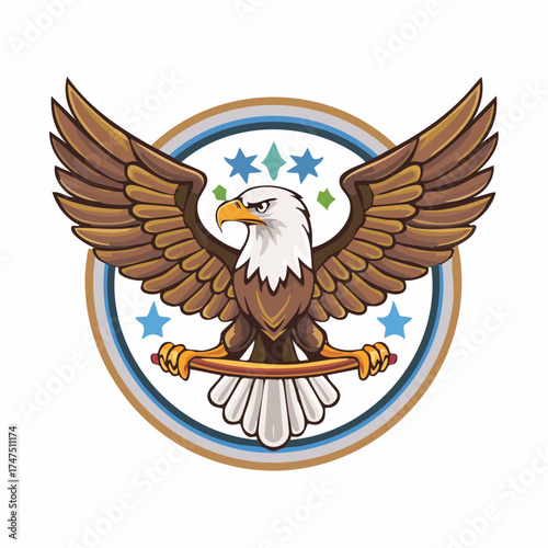 Majestic eagle emblem with stars patriotic vector illustration design artwork