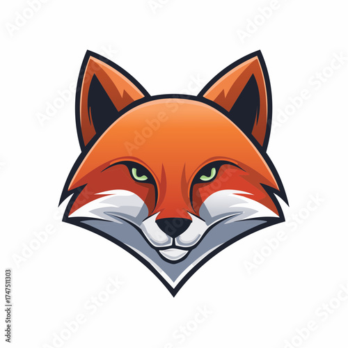 Majestic Fox Head: A Striking Cartoon Illustration of Wild Animal on White Background