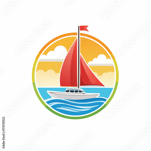 Sailboat vector design for a travel agency or summer vacation destination emblem