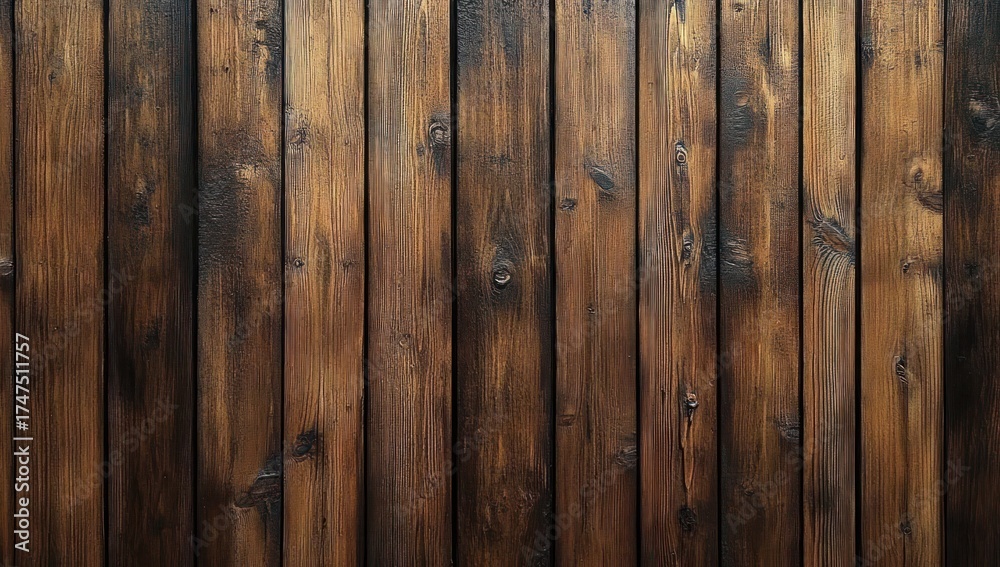 Fototapeta premium Close-up of vertical wooden planks with natural brown tones and visible wood grain texture