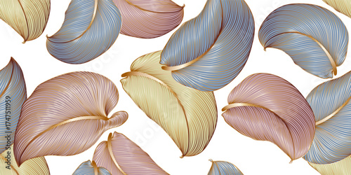 Luxury seamless floral background with golden leaves. Romantic pattern template for wall decor.