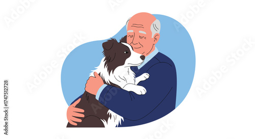 An elderly man shares a warm embrace with his beloved dog demonstrating companionship and affection.
