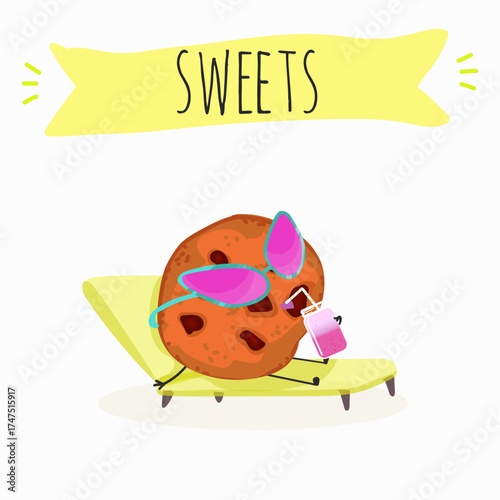Sweets, bakery funny characters, hand drawn vector illustration.