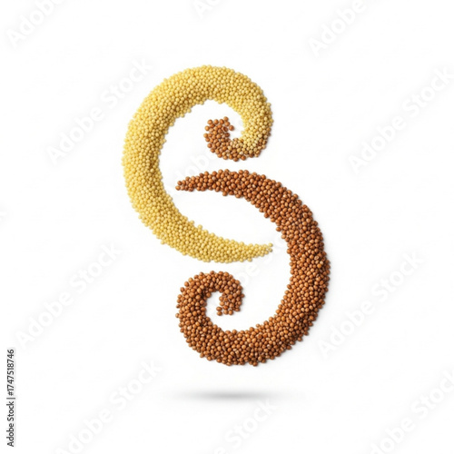 Abstract S-Shaped Design Concept Crafted from Nutrient-Rich Grains, Featuring Millet and Buckwheat Swirls for Healthy Eating Themes