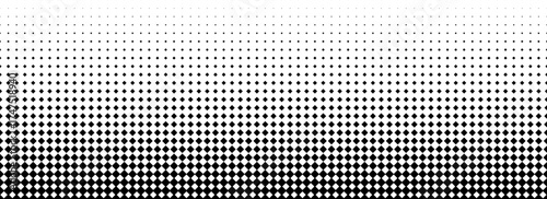 Halftone gradient texture background. Diamond dot faded gradation wallpaper. Black and white squared pixels. Abstract vanishing comic pop art backdrop. Vector repeating raster effect halftone overlay