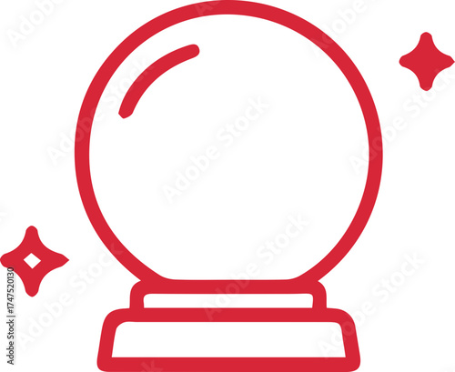 Glimmering Red Crystal Ball Icon with Sparkles Future Prediction Symbol