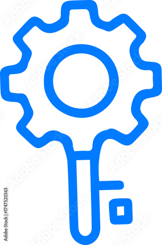 Blue gear and key icon representing system settings access and mechanical configuration adjustments