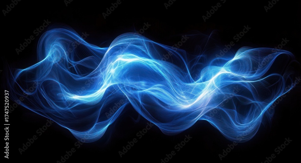 Fototapeta premium Abstract flowing blue light waves glowing dynamically on a black background evoking energy and motion