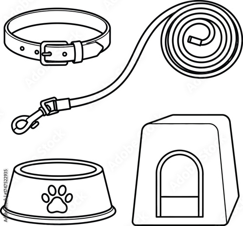 Vector art of pet supplies in black and white 