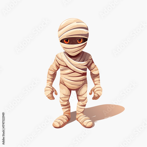 Spooky cartoon mummy character with glowing eyes ready for Halloween party fun and festive frights