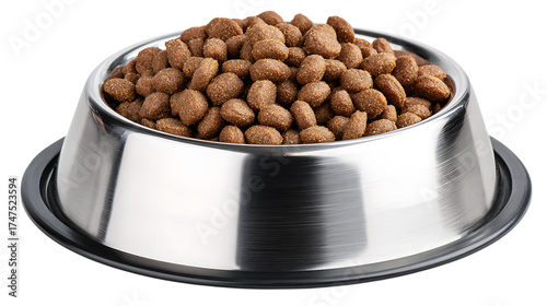Dog food stainless steel bowl isolated transparent background kibble pet meal