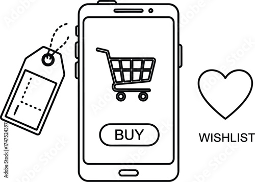 Vector art of online shopping and wishlist badges