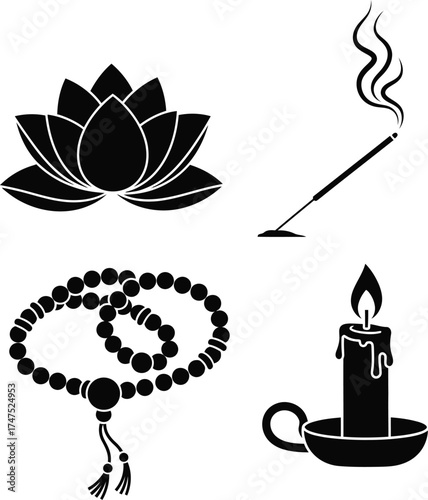 Vector art of meditation and spiritual symbols