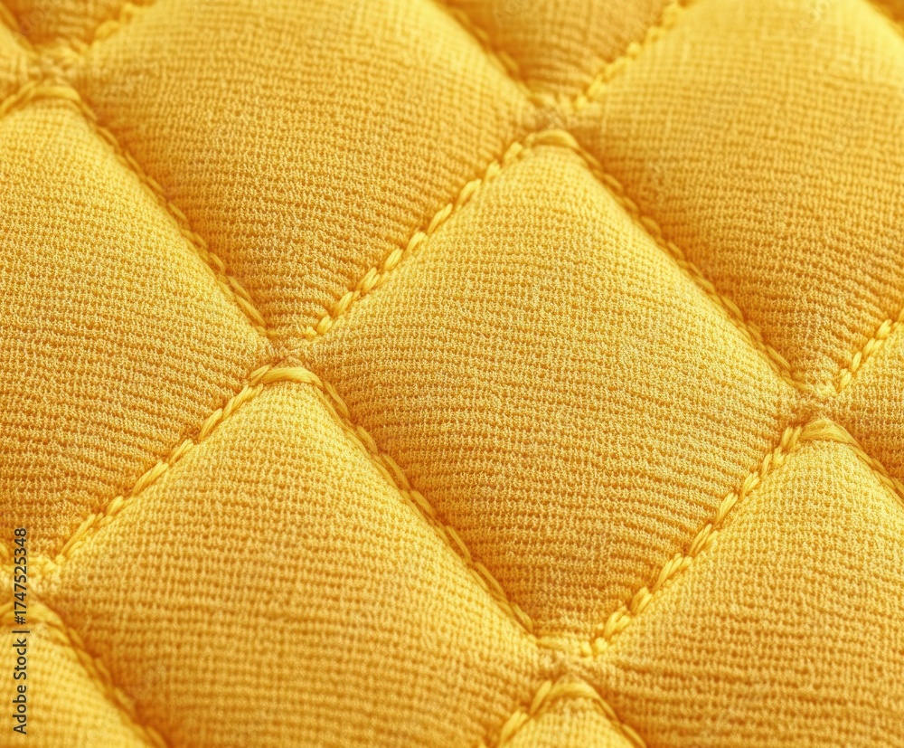 Naklejka premium close-up of yellow quilted fabric with soft padded texture and detailed stitching in square patterns